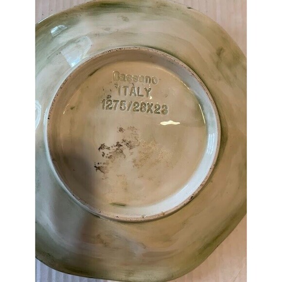 Vintage Bassano Dish Candy Nut Green Glazed Leaf White Bird Hand Painted Italy - Picture 3 of 3